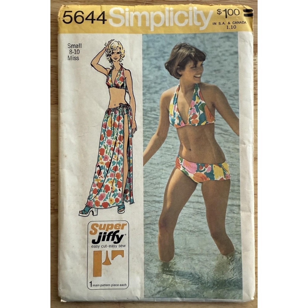 VTG Simplicity Super Jiffy Pattern 5644 Bikini & Wrap & Tie Size Small 8-10 Miss